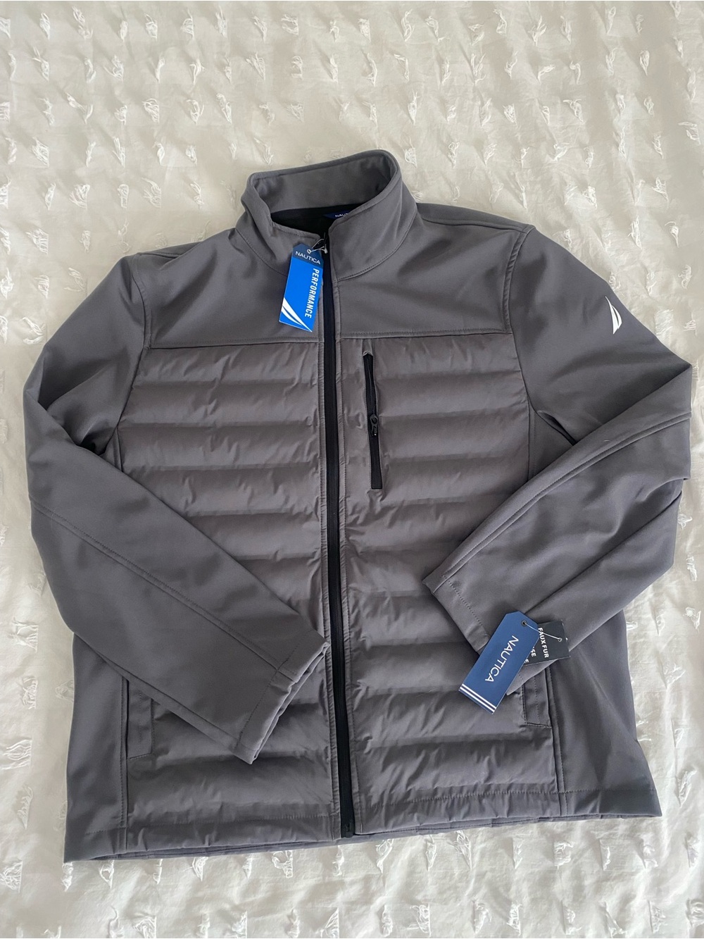 Nautica Performance “Mixed Media” Gray Quilted Softshell Jacket